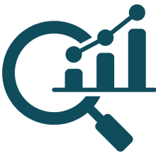 Graph with magnifying glass icon