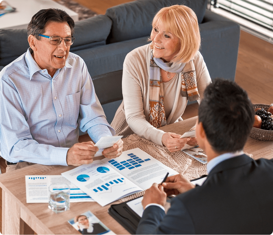 People discussing financial documents together