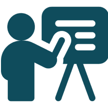 Person presenting on whiteboard icon